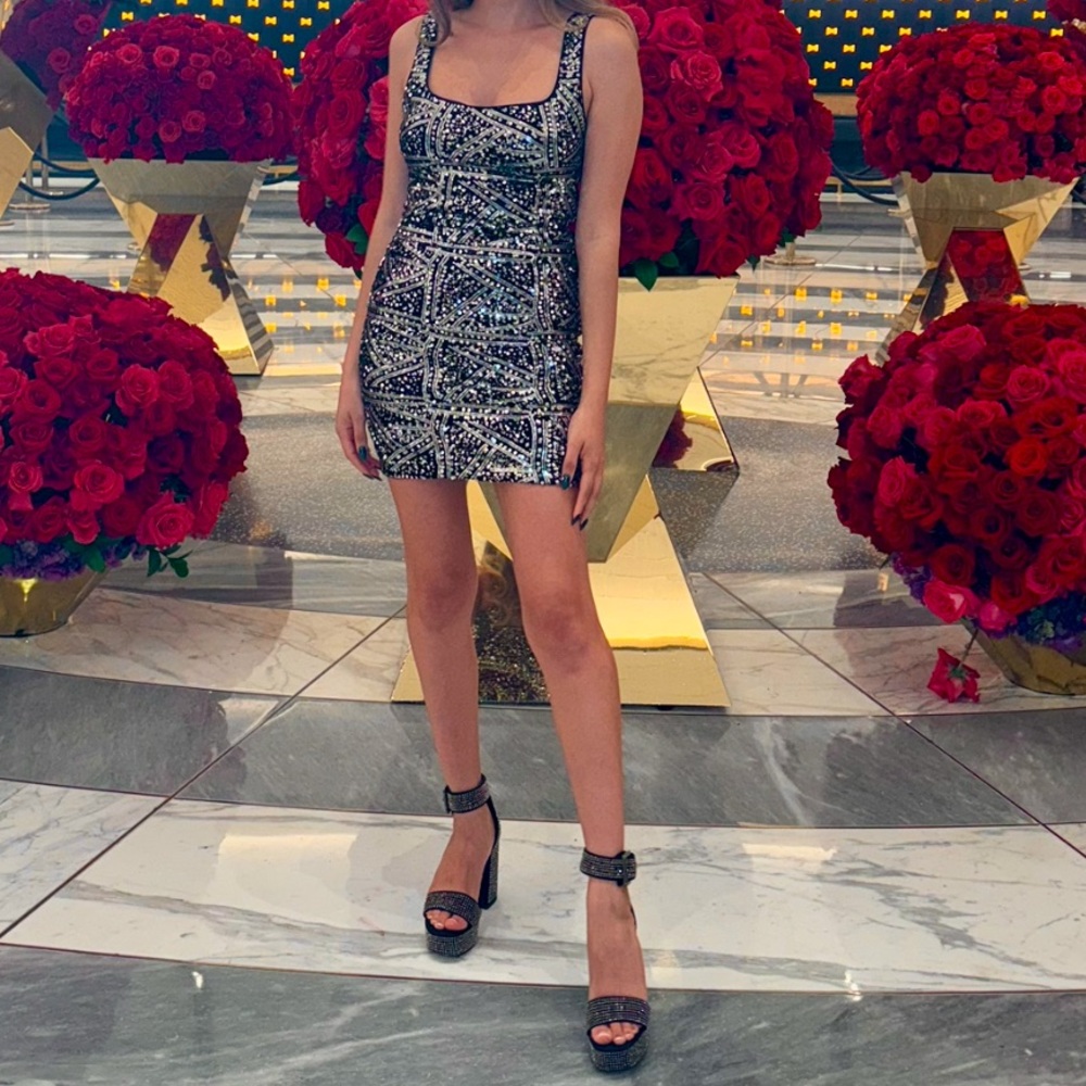 Geo Metallic Sequin Mini Dress